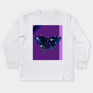 Dark Blue Butterfly Kids Long Sleeve T-Shirt